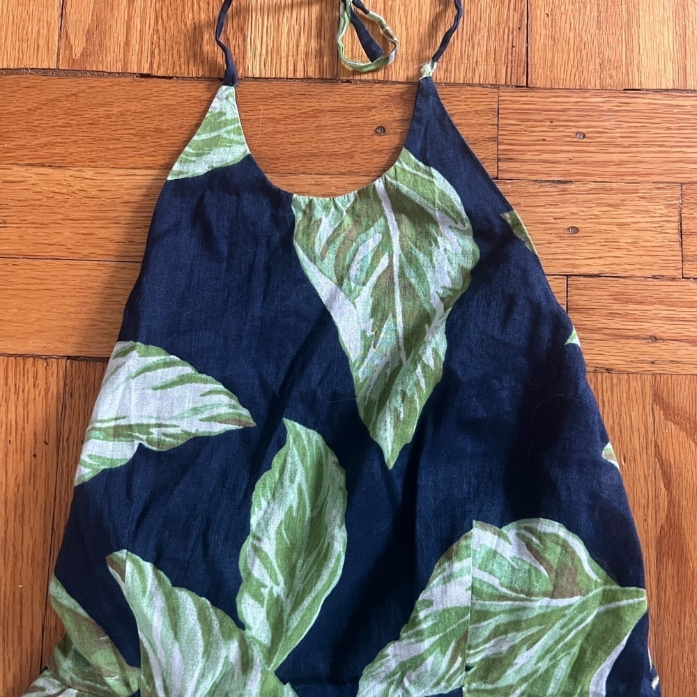 Ann Taylor Factory Navy Midi Dress with Green Leaf Print - Picture 3 of 4